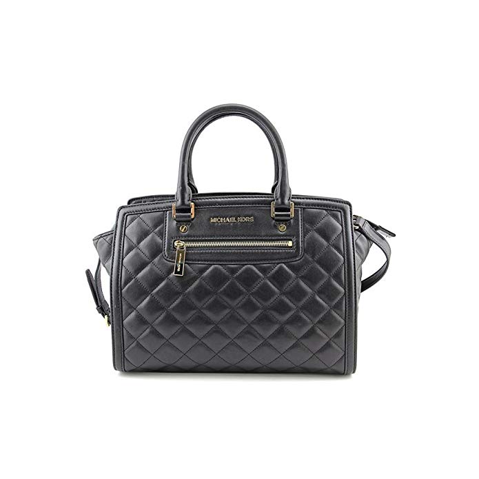 MICHAEL Michael Kors Women's Selma Quilted Large Two Zip Satchel, Black, One Size