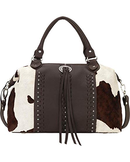 American West Women's Cowhide Cow Town Convertible Zip Top Satchel - 4150227