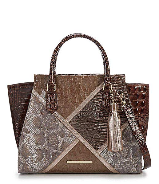 Brahmin Brown Tempera Collection Priscilla Tasseled Patchwork Satchel