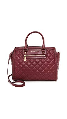 MICHAEL Michael Kors Women's Selma Quilted Large Two Zip Satchel, Claret, One Size