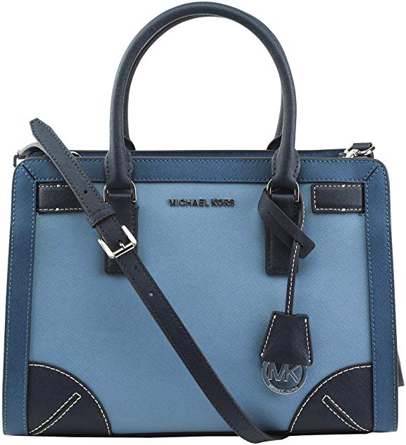 Michael Kors Corner Frame Dillon Top Zip East West Satchel Pale Blue/Steel Blue/Navy