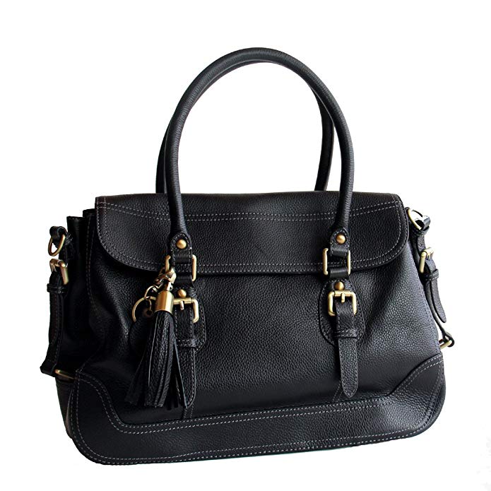 Concealed Carrie Concealed Carry Aged Black Leather Satchel Handbag