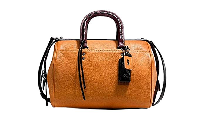 COACH Glovetanned Pebble Leather Colorblock Snakeskin Rogue Satchel in Dark Nickel/Butterscotch 58841