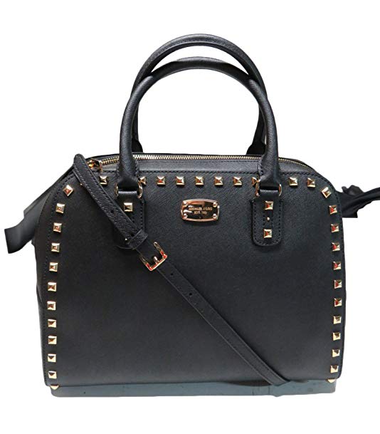 Michael Kors Sandrine Studded Saffiano Leather Large Satchel Black