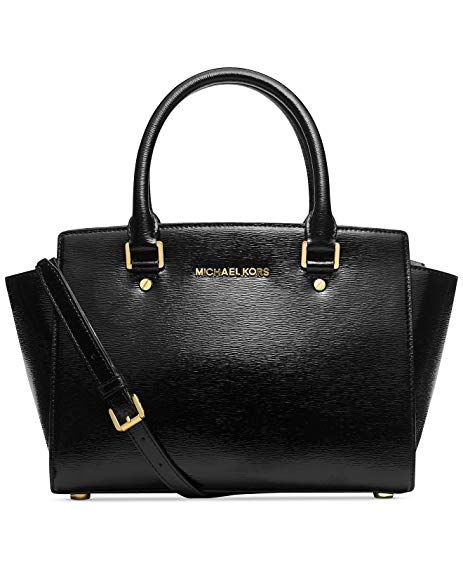 Michael Kors Medium Selma Patent Leather Satchel in Black