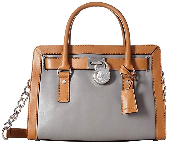 Michael Kors Leather Hamilton Frame out East West Satchel Stgrey/Acorn