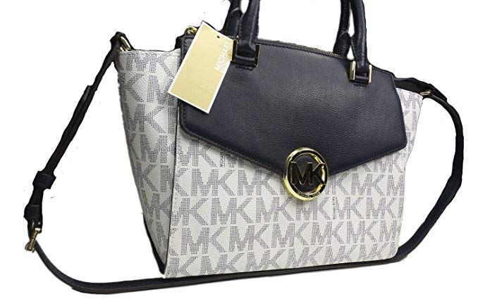 Michael Kors Hudson Large Navy & White Signature PVC Satchel