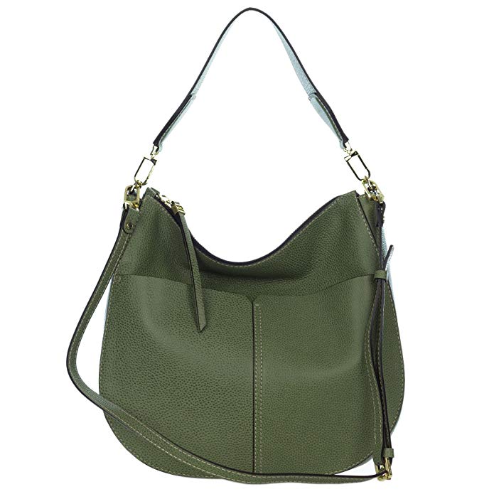 Gianni Chiarini Italian Made Moss Green Pebbled Leather Large Front Pockets Hobo Bag