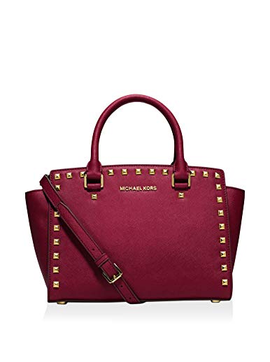 Michael Kors Selma Stud Medium Top Zip Satchel Cherry