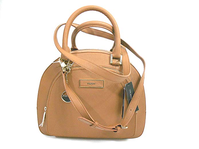 Dkny Caramel Brown Round Saffiano Leather Satchel Tote Shoulder Bag