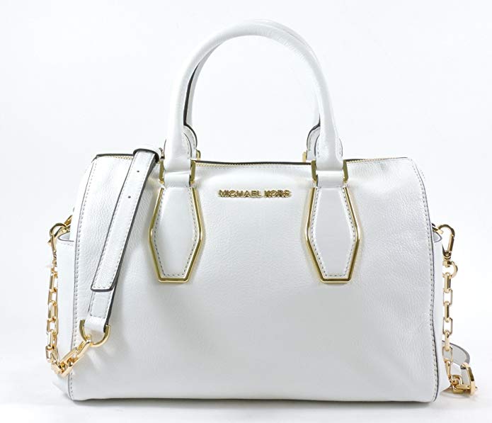 Michael Kors Venessa Medium Chain Satchel Optic White Leather