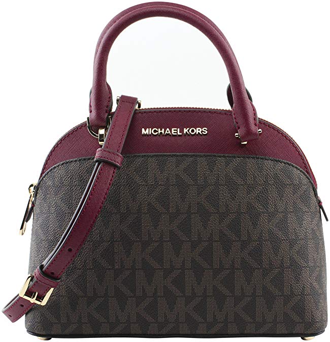 Michael Kors EMMY Womens Shoulder Handbag SMALL DOME SATCHEL (Brown/cherry) 6911