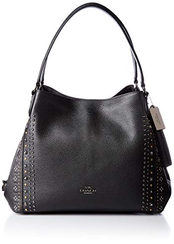 COACH Bandana Rivets Edie Shoulder Bag 31 in Black Pebble Leather 55544