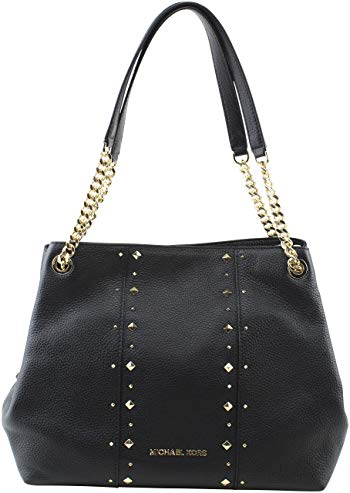 MICHAEL Michael Kors Women's Jet Set Item Large Shoulder STUDDED Leather Handbag (Black)