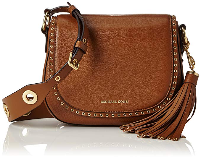 Michael Kors Women's Medium Brooklyn Leather Saddle Bag Leather Cross-Body Satchel