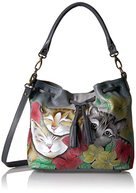 Anuschka Hand Painted Leather Drawstring Satchel