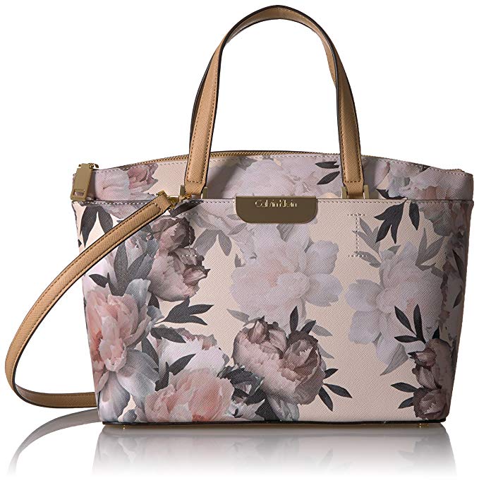 Calvin Klein Lola Floral Printed Saffiano Top Zip Satchel