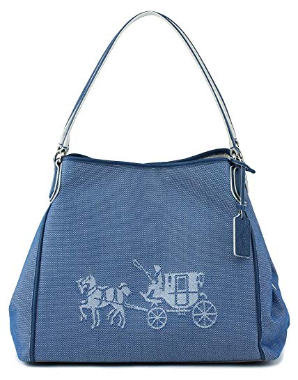 COACH 35344 Embossed Horse and Carriage Edie Shoulder Bag In Canvas in Denim