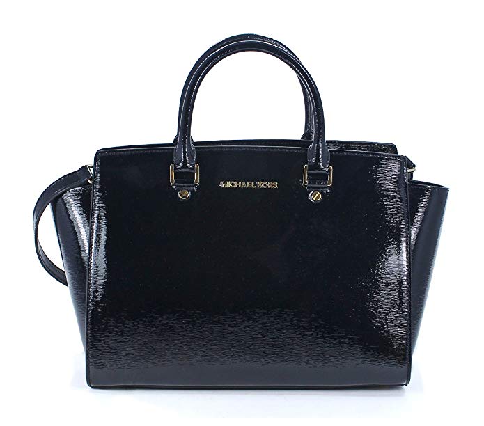 Michael Kors Selma Large Top Zip Satchel Patent Leather - Black