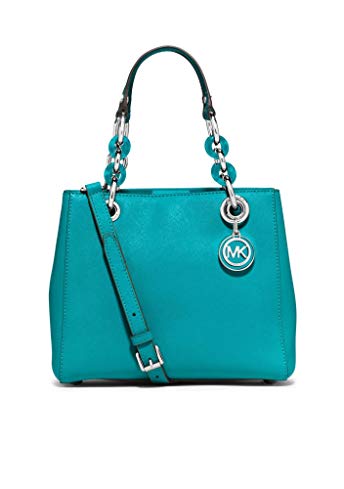 Michael Kors Cynthia SMALL Leather Satchel in TILE BLUE/SILVER HARDWARE