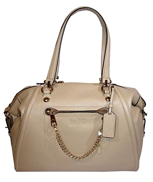 Coach 34362 Prairie Chain Satchel Handbag in Pebble Leather Nude/gold