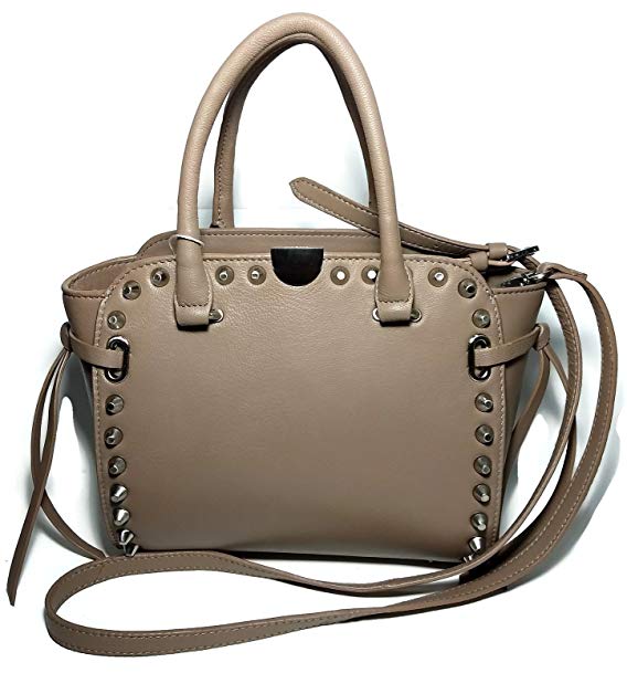 Sorial Mini Taupe Brown Parker Studded Satchel Leather Handbag 17P14205