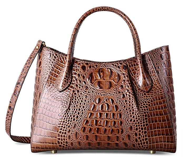 PIFUREN Women Top Handle Satchel Handbags Crocodile Leather Tote Bag