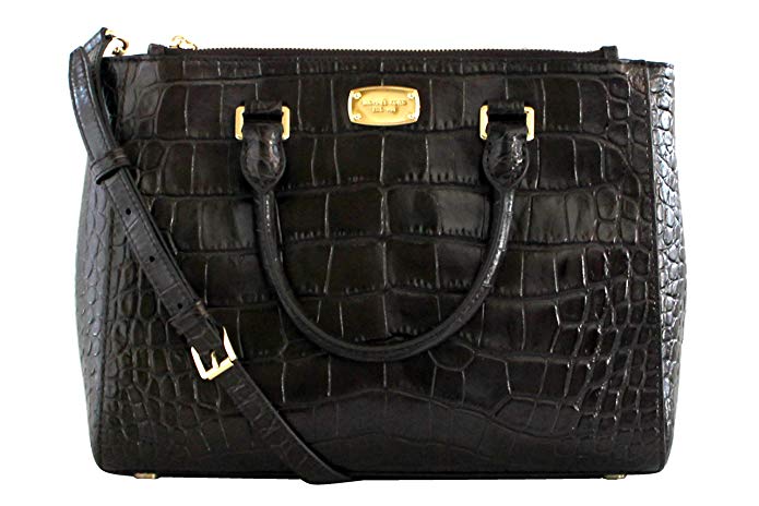 Michael Kors Kellen Crocodile dark Chocolate Embossed Leather Medium Satchel