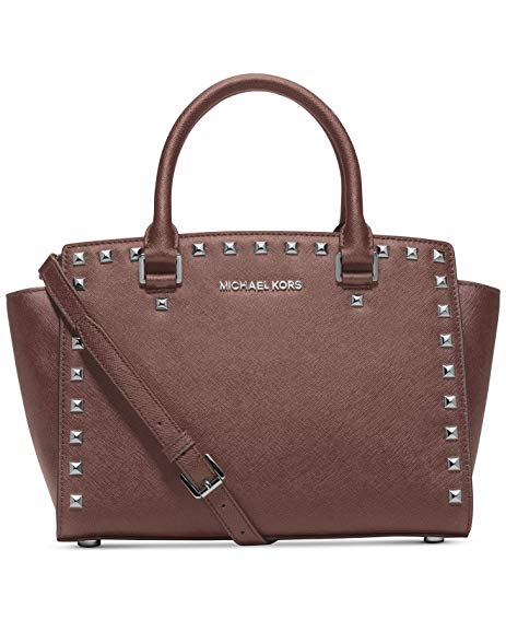 Michael Kors Selma Stud Medium Top Zip Satchel Handbag in Dusty Rose Silver