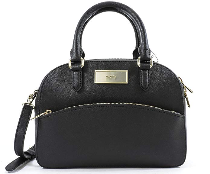 DKNY Saffiano Leather Double Zip Convertible Satchel,Black